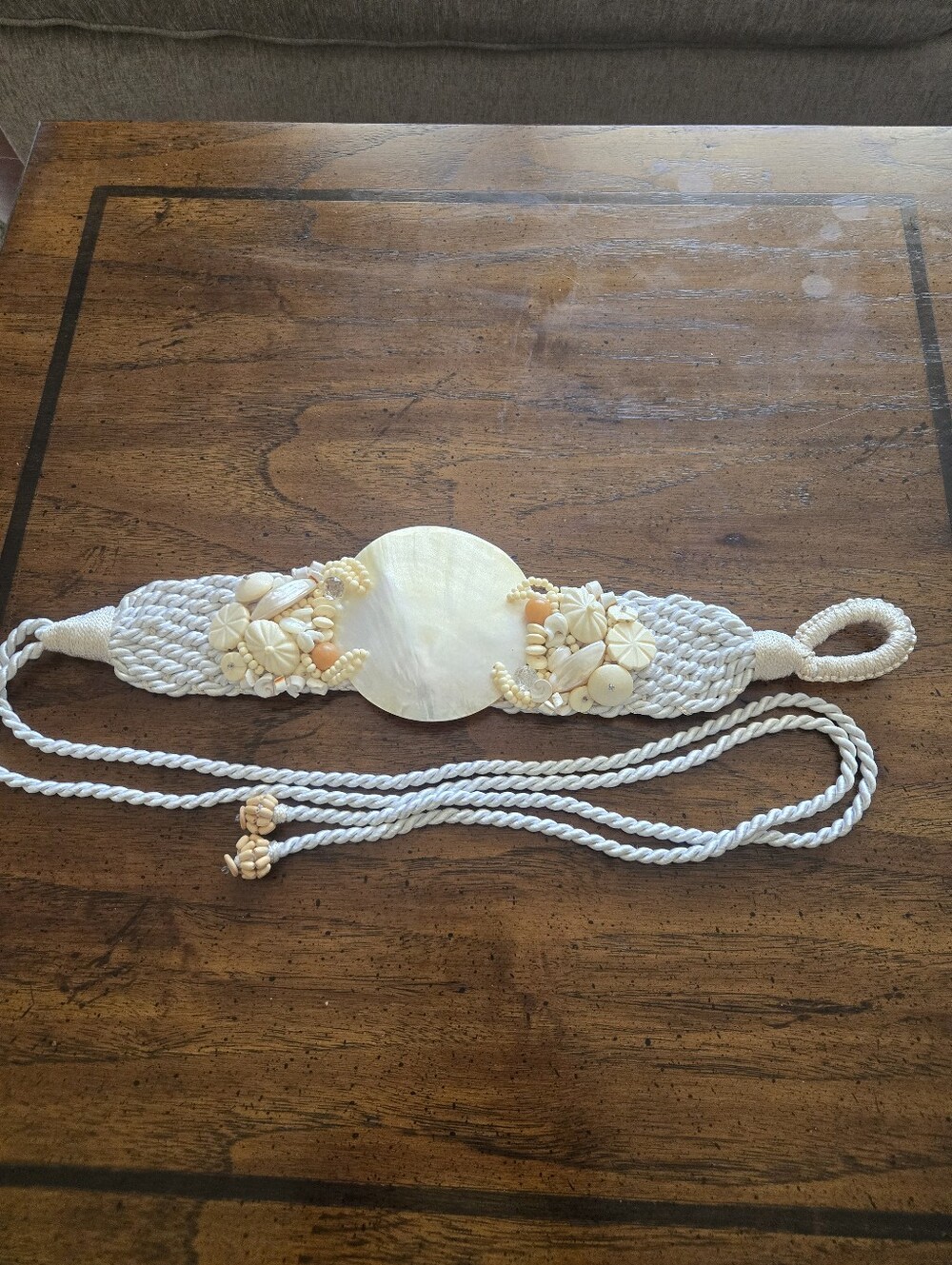 Sher Mark Las Vegas Cream Shell Waist Belt with Beaded Accents